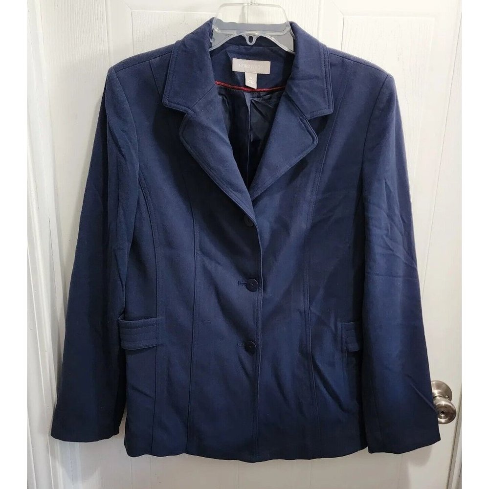 Nordstrom Women's 3 Button Blazer Jacket Polyester Blend Navy Blue Lined Size 10